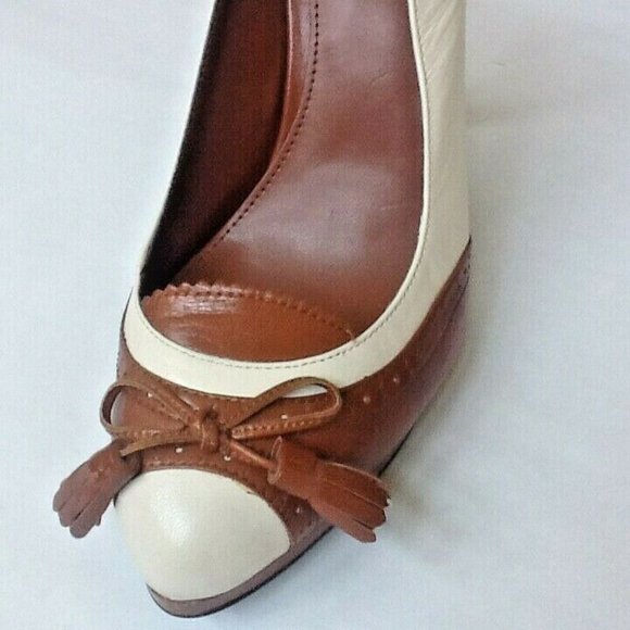 new Size 8.5 Narrow COGNAC & CREAM Ralph Lauren KALIDA Spectator Slingback Shoes - Picture 8 of 11